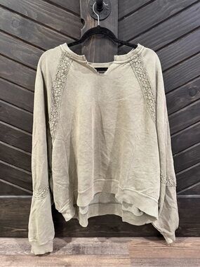 aerie Olive Green Lace-Trim Pullover Sweatshirt